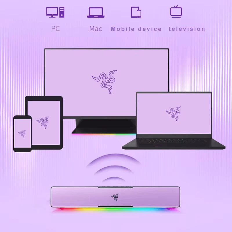 Razer Sanrio Kuromi Edition Compact Design Chroma RGB Gaming Soundbar with for Bluetooth 5.0 for PC/Laptop Smartphones and Tab