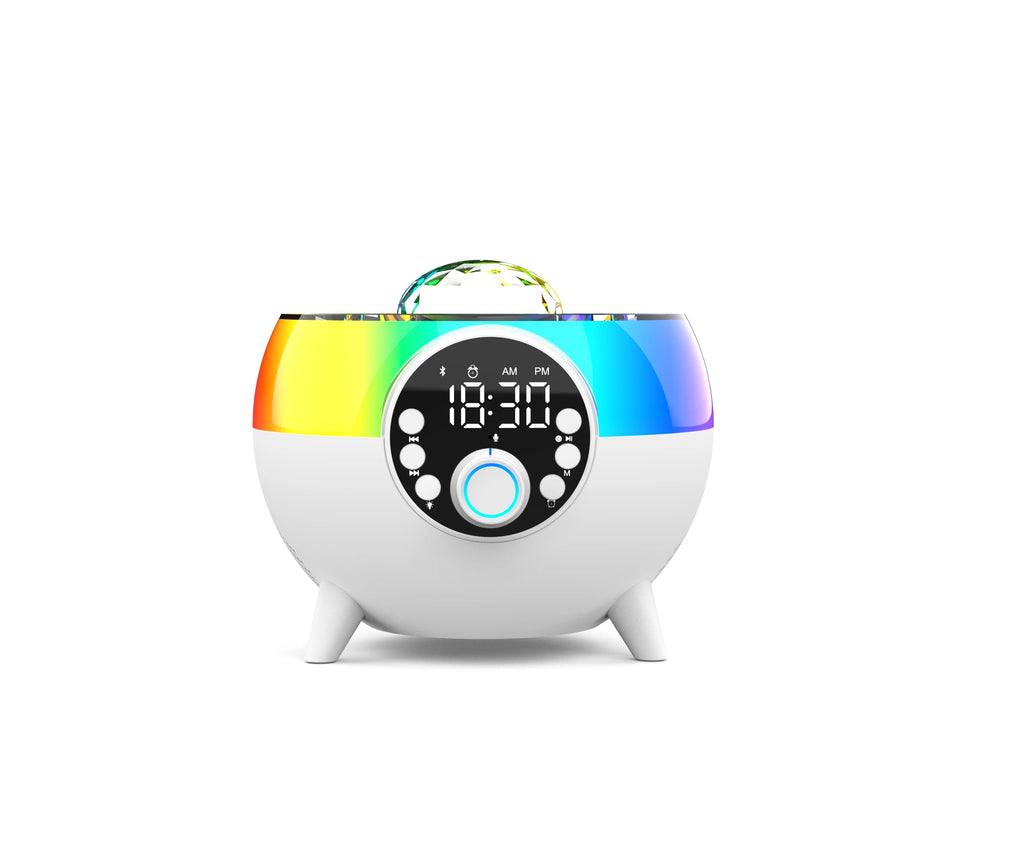 All-In-One Mini Wireless Charging Speaker with Bluetooth LED Lighting AUX Input FM Radio Clock Alarm ABS-Starry Sky Edition