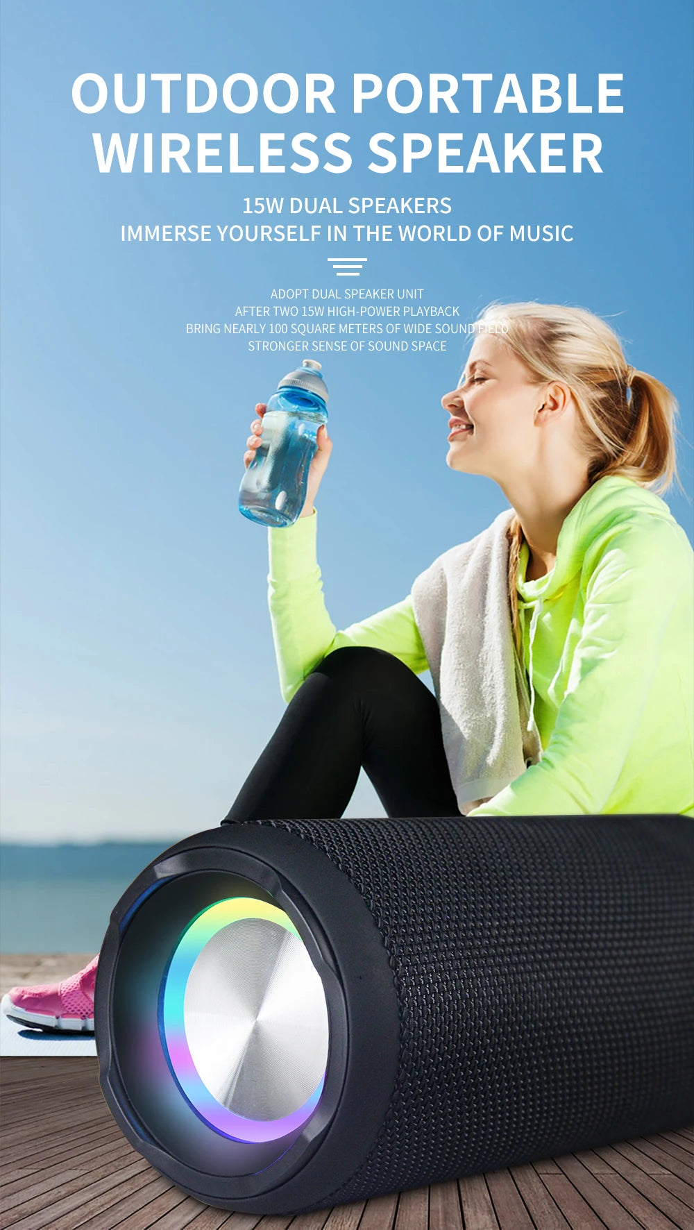 S7X RGB Portable  Speaker 20W Loud Sound Waterproof 12H Playtime TWS Pairing TF Card Type-C Charging
