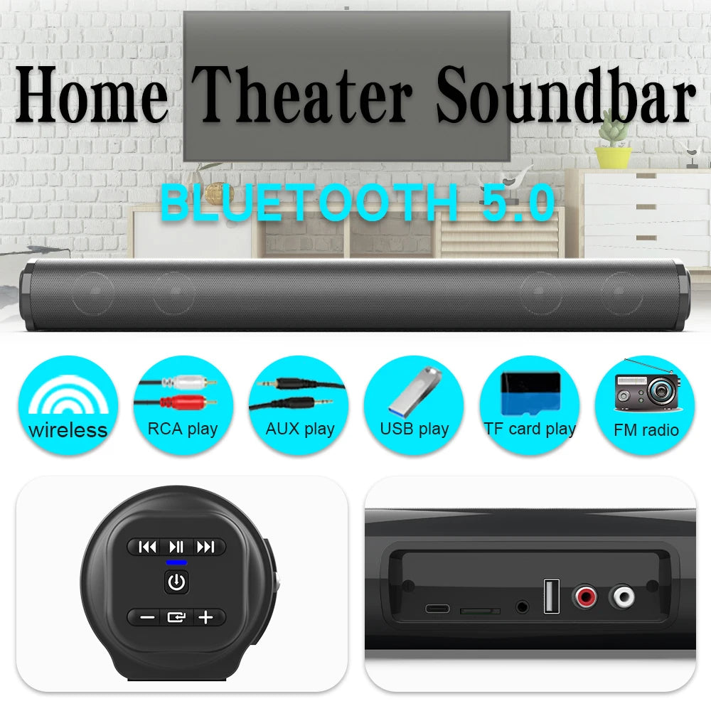 BS-10 Sound Bars for TV with FM, Wireless Speaker Soundbar Home Theater Surround Sound System TF Card/Aux/RCA Connection