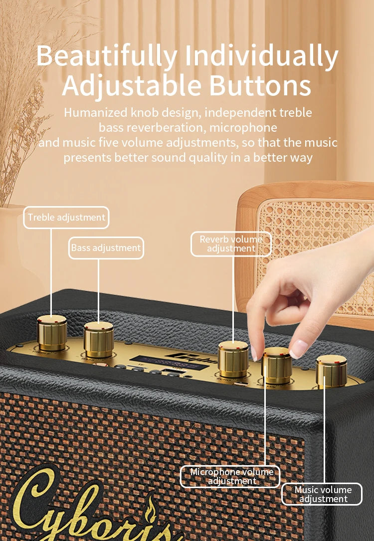80W Karaoke Retro Speaker Powerful Portable Speaker with Bluetooth 5.3, Portable Handle, 24-Hour Playtime, for Party, Camping