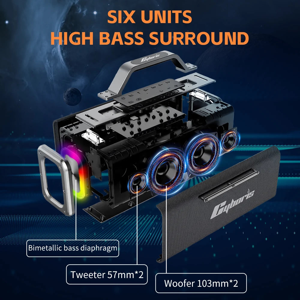 Cyboris X12 200W Deep Bass Subwoofer Speaker Portable with Lond Sound Live Broadcast with KARAOKE Microphones for Outdoor Party