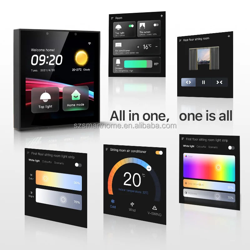 4 Inch Tuya Control Panel Smart Home Audio Amplifiers Set Touch Screen Switch WiFi 2*25W for Bluetooth Wall Home Theater Systems
