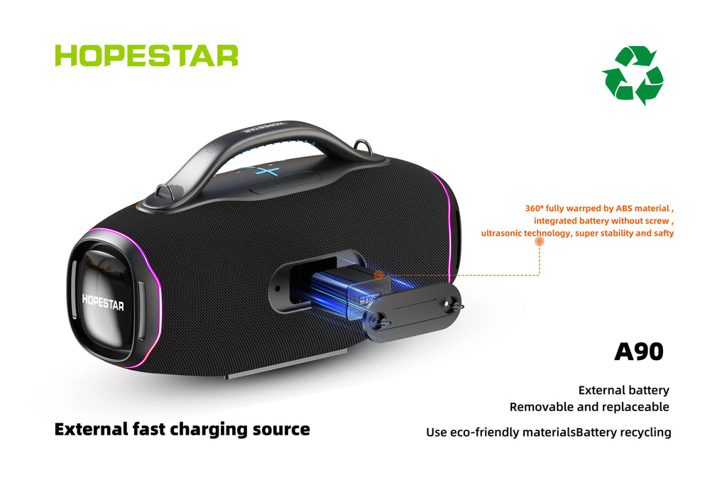 Original  New Arrival HOPESTAR A90 Outdoor Big Power 700W Wireless BT Speaker Portable Waterproof TWS Party Karaoke RGB  AUX