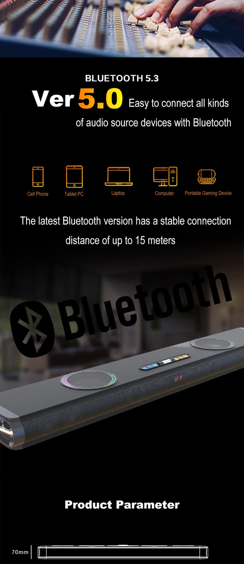 2.1CH Bluetooth Indoor Home Theatre Soundbar With Built-In Subwoofer for Home Theatre Use