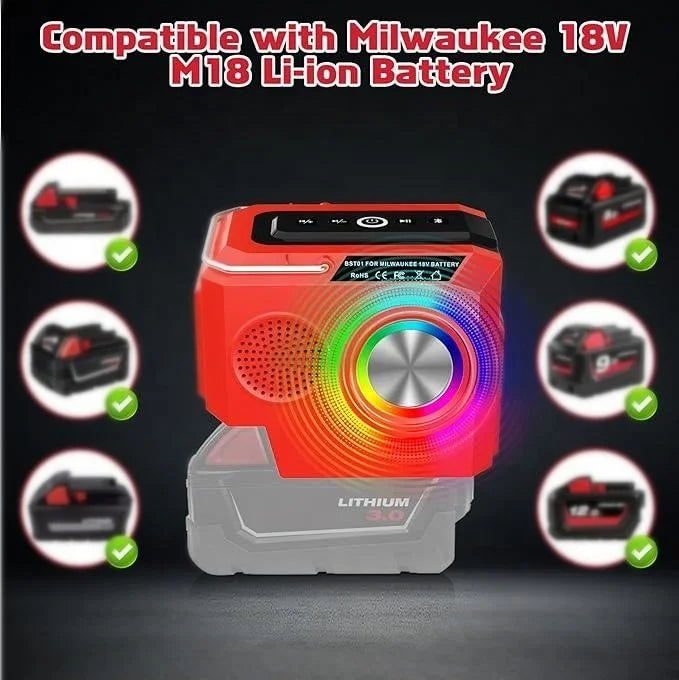 10W Bluetooth Speaker Fit for Milwaukees 18v M-18 Battery Portable Small Wireless Speaker for Camping Home and Party