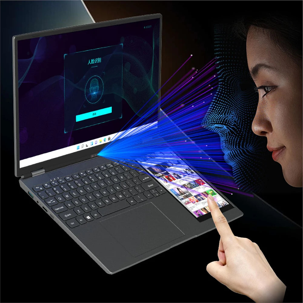 Factory Brand New 15.6"+7" Dual Touch Screen  Face Recognition Business Laptops Intel N95 CPU Portable Ultrabook Aluminum Laptop