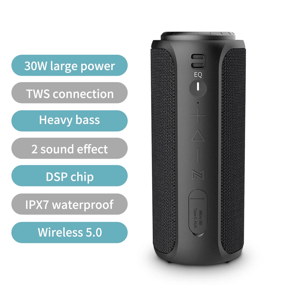2025 New Design S12 High Quality 30W Waterproof DSP Wireless Subwoofer Perfect Sound Portable Mini Blue Tooth Computer Battery