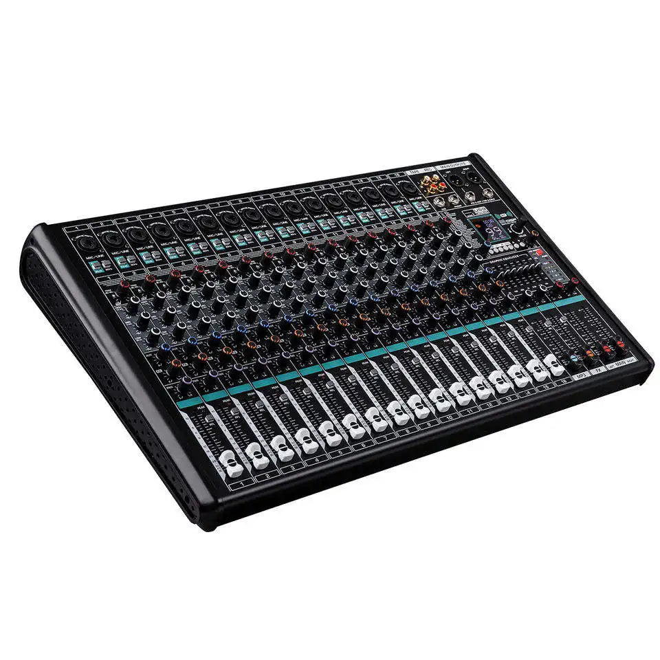 KM-16 16-Channel DSP Professional Audio DJ Mixer USB Console for Studio Equipment Sound Recording with Metal Material Speakers
