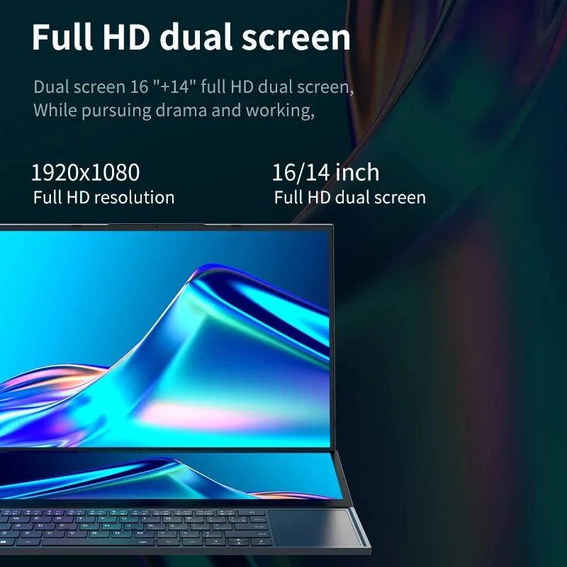 Intel Core I7-9750H High Performance 16"+14" Dual Screen Laptop 1920*1080 Window 10/11 Notebook Computer