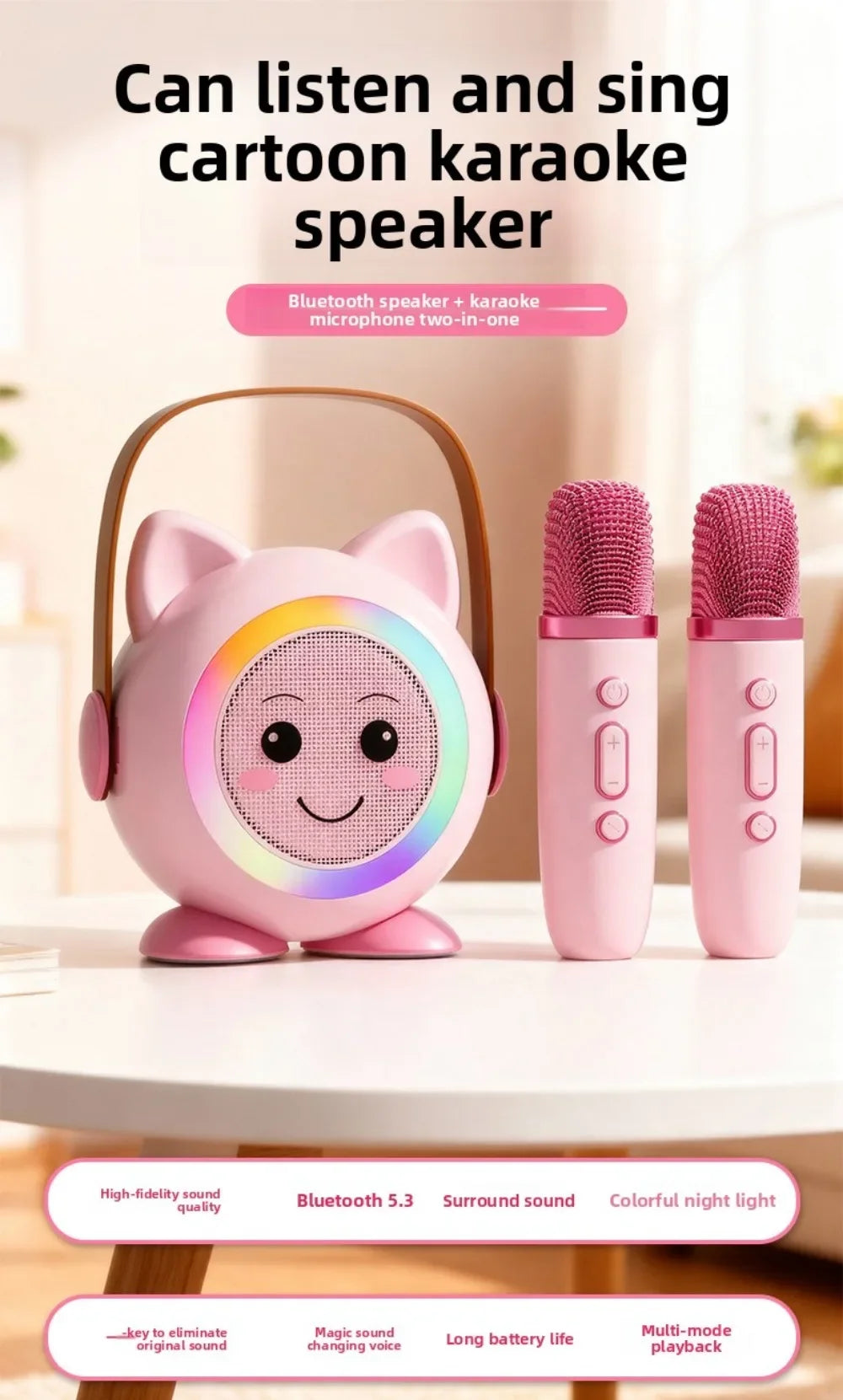 Cartoon Portable Bluetooth Speaker Outdoor Karaoke Speaker Home KTV Artifact Wireless Multifunctional Handheld Dual Microphone