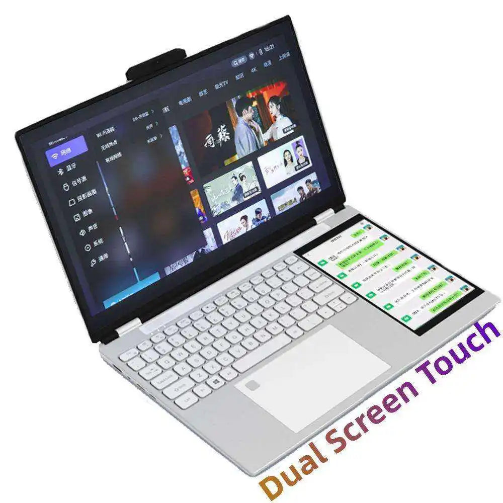 New 15.6"+7" Inch IPS 1080P OEM Intel Celeron N95 Quad Core 500GB SSD Custom Business Dual Screen Touch Wireless Office Laptop