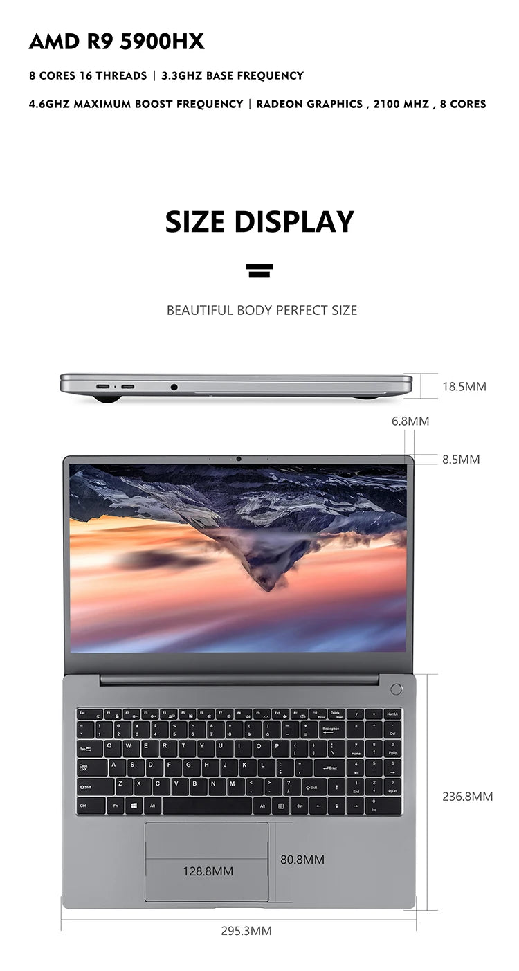 WPNA Amd Ryzen5 5500H 16GB DDR4 512GB SSD 15.6 Inch FHD 144Hz Metal Laptop Win11 Pro for Gaming Business