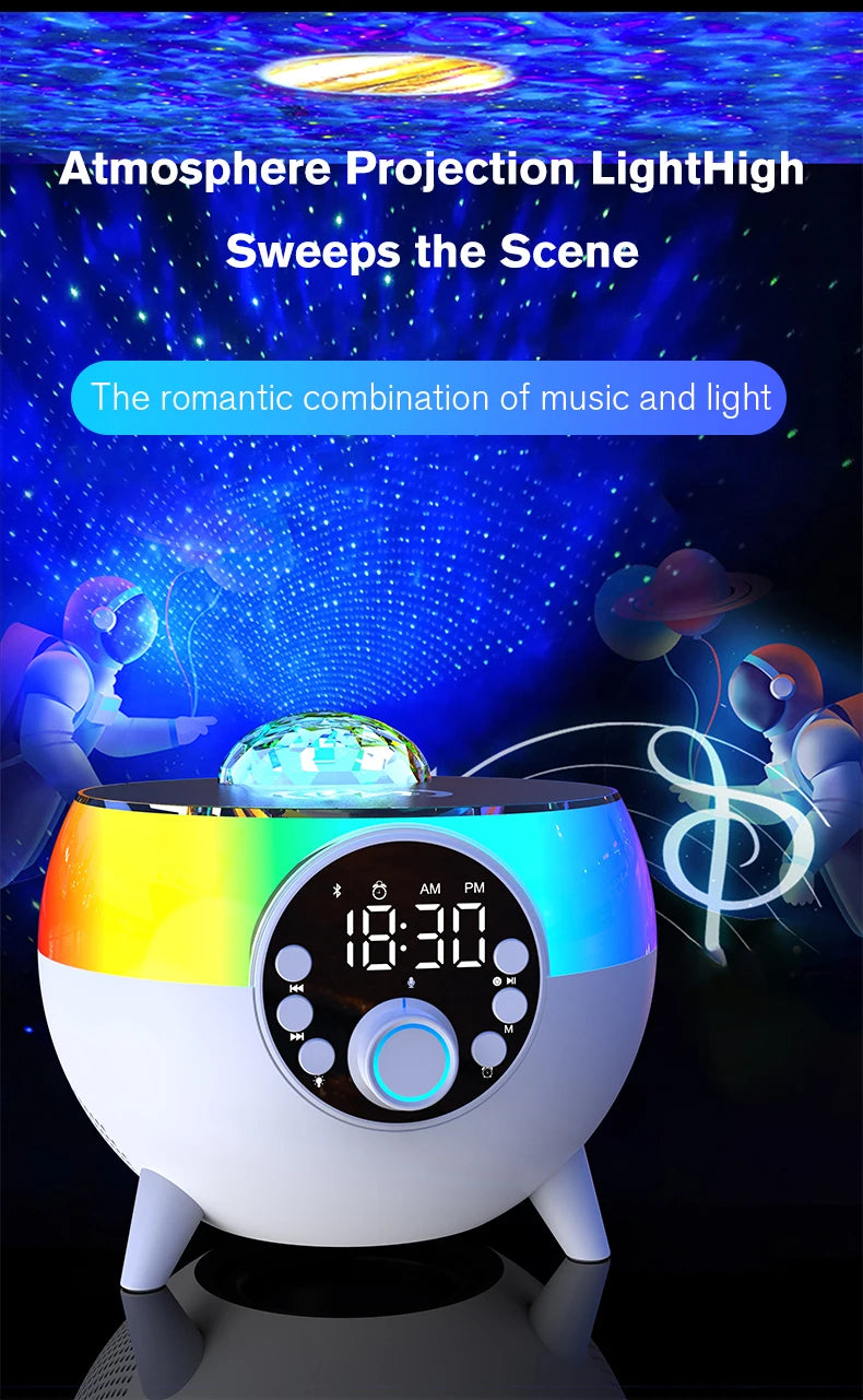 All-In-One Mini Wireless Charging Speaker with Bluetooth LED Lighting AUX Input FM Radio Clock Alarm ABS-Starry Sky Edition