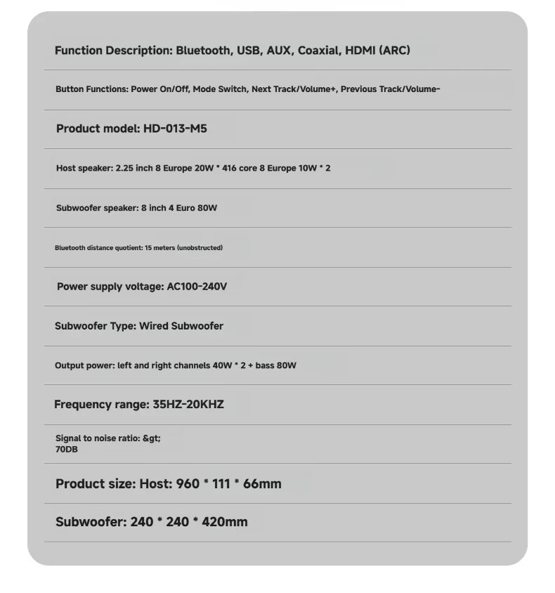 High Fidelity Wooden Subwoofer Audio System HDMI ARC Bluetooth 5.3 Soundbar with 4 EQ Modes 3D Surround Sound Speaker