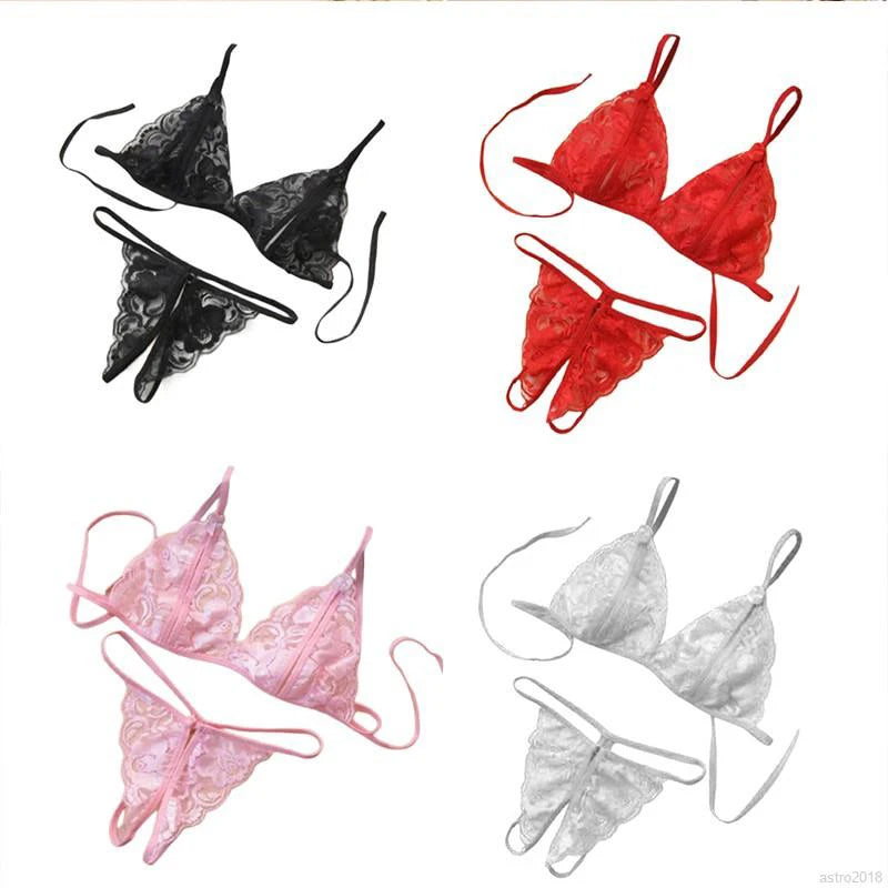 Women Lingerie Porno Lace Push Up Bra Set Seamless Underwear Set Cup AB Translucent Bandage Open Cup Bra And Porno Panty Set