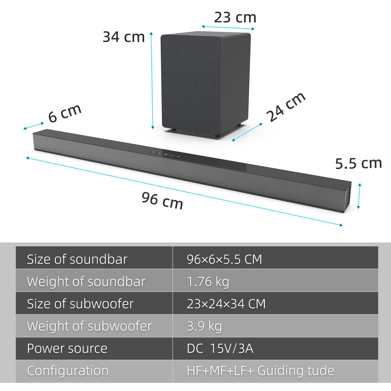 84W TV Sound Bar with Subwoofer Box Soundbar 2.1 Wireless Speaker Home Theater Surround Sound System Aux/USB/Optical/Coaxial/RCA