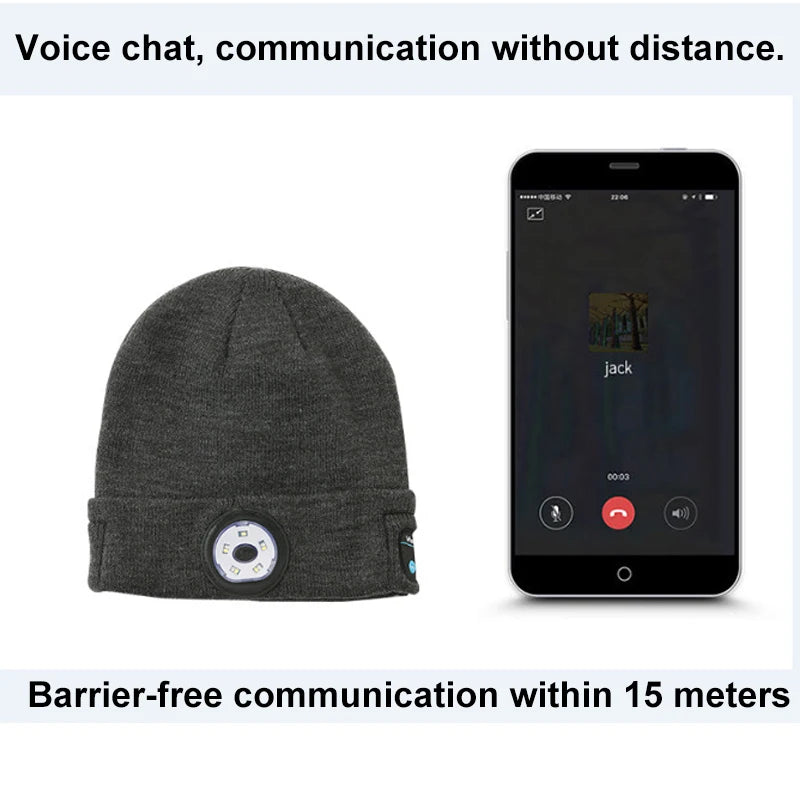 Warm Beanie Bluetooth 5.0 LED Hat Wireless Stereo Headset Music Player with MIC for Handsfree Support Dimming Rechargeable