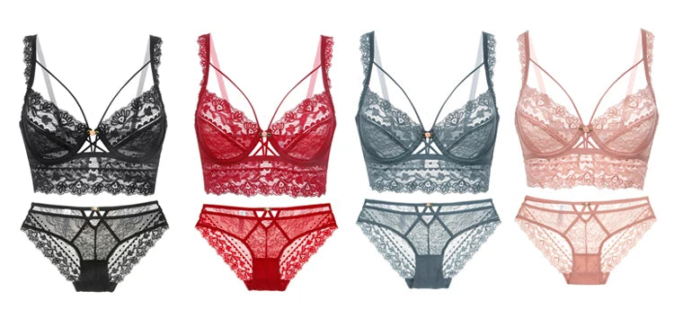 CINOON Top Classic Bandage Bra Set Lingerie Push Up Brassiere Lace Underwear Set Sexy Transparent Panties For Women underwear