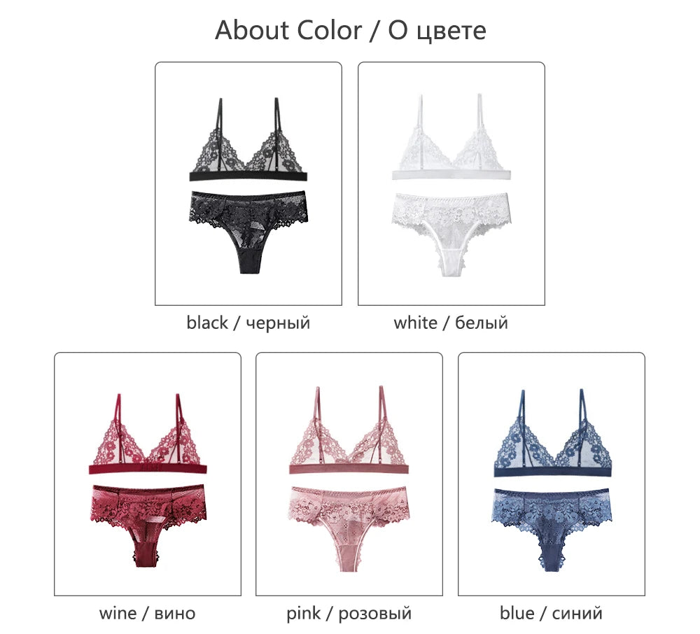 1 Set Women's Lingerie Sexy Lace Bra Thongs Set Woman Underwear Bralette Push Up Tube Tops Bras Panties Suit For Lady BANNIROU