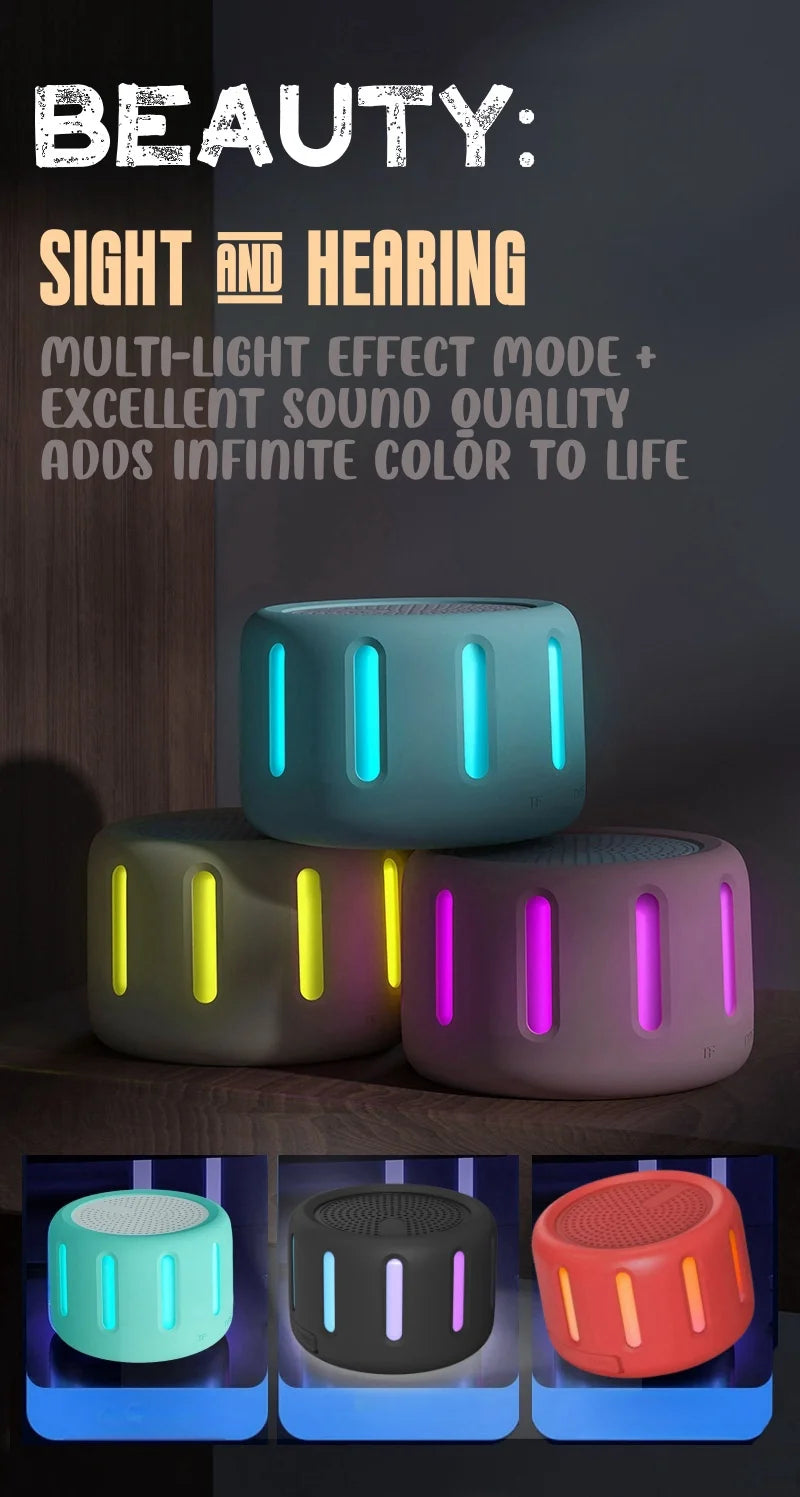 Low MOQ Silicone Superior Quality Mini Portable Waterproof RGB LED Hang Ring Loop Travel Set  V5.3 NFC BT Speakers