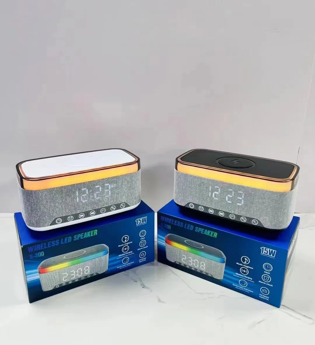 High 10W Battery-Powered Wireless Charger for Bluetooth 5.3 Speaker RGB LED Lighting Card FM Alarm Clock Display Home Theatre