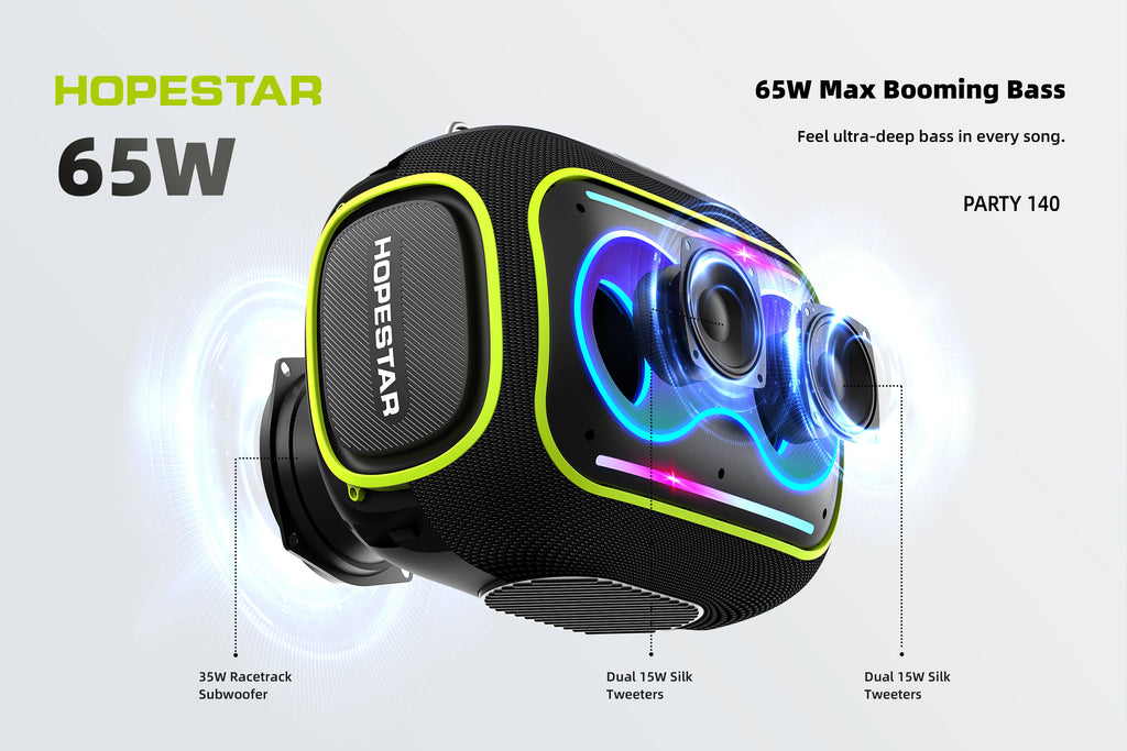 HOPESTAR Party140 Portable Wireless Speaker Stereo Audio System Waterproof Home System Subwoofer Caixa De Som Speaker With Mic