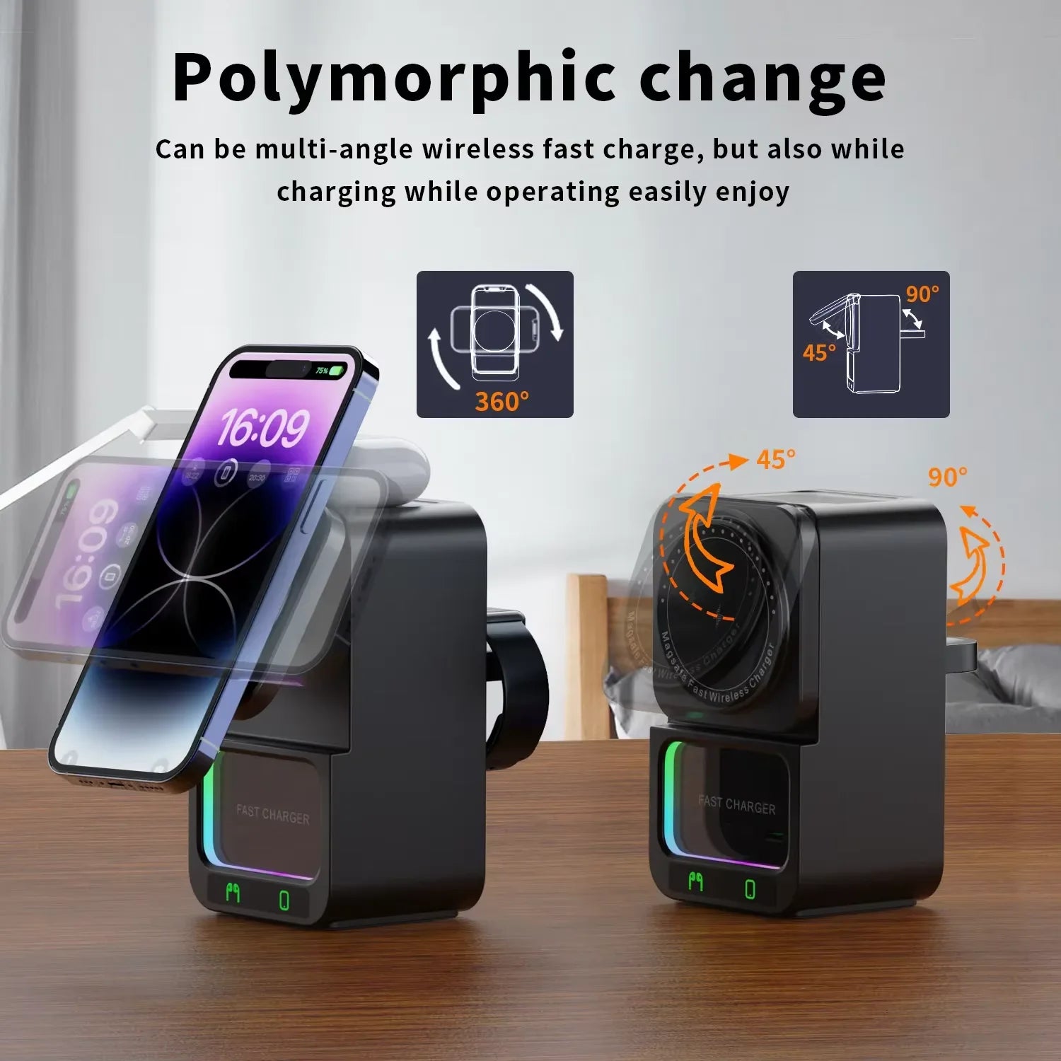 2024 New 5-in-1 Multi-Functional Wireless Charging Bluetooth Speaker Portable RGB LED Lighting Microphone Battery Power Source