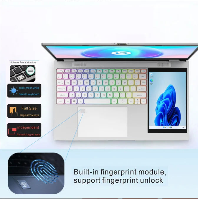 HD dual screen 15.6 inch laptop + 7-inch touch screen Office computer business laptop wholesale N100 16G 1T computer