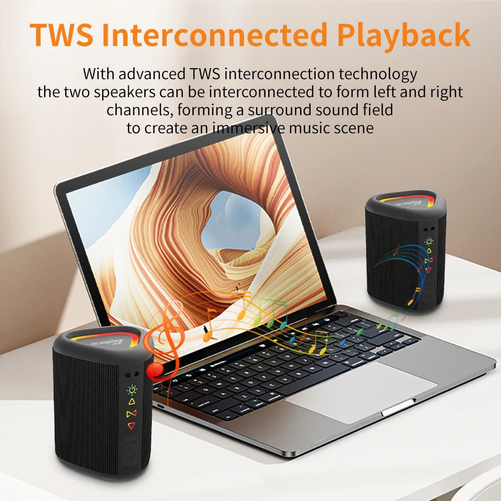 Small Wireless Speaker IPX6 Waterproof Portable BT5.3, Stereo, TWS Pairing, LED, Call, Radio, IPX6 Waterproof, TF Card, AUX, S1