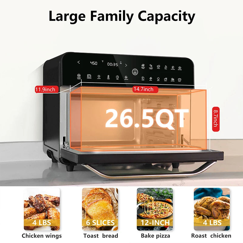 In Stock 25L 120V Air Fryer Oven with Digital Timer Touchscreen and 10 Presets Family Size Countertop Convection Oven