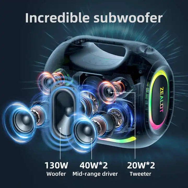 ZEALOT ZE21 Portable Speakers with 250W Subwoofer Wireless Outdoor with WiFi Bass Vibration Waterproof Mini Stereo Loudspeaker