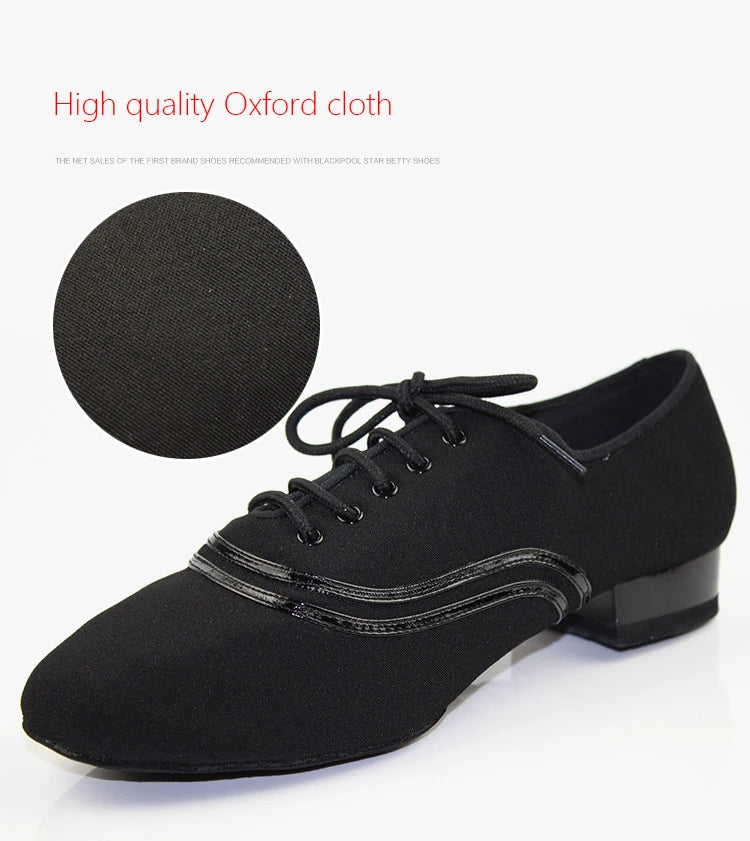 TOP Dance Shoes Latin Modern Men's Shoes Cowhide Two-point Sole Wear-resistant Oxford Cloth Upper Authentic Lace Up Ballroom