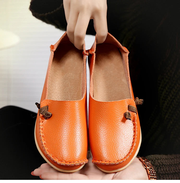 Women's Leather Shoes Flat Bottom Ladies Casual Mom Shoes Soft Loafers Women's Shallow Summer Comfort Flats Nursing Shoes Female