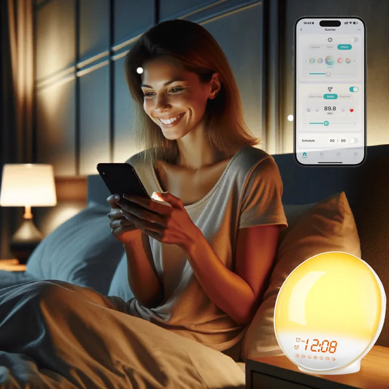 ACA01 7 Color Light Wireless Speaker Alarm Clock, FM Radio with 7 Natural Ringtones and 20-Level Brightness Sound Machine