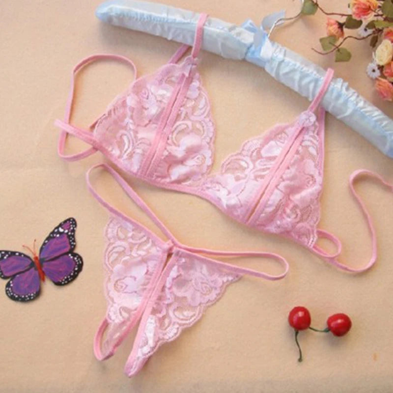 Women Lingerie Porno Lace Push Up Bra Set Seamless Underwear Set Cup AB Translucent Bandage Open Cup Bra And Porno Panty Set