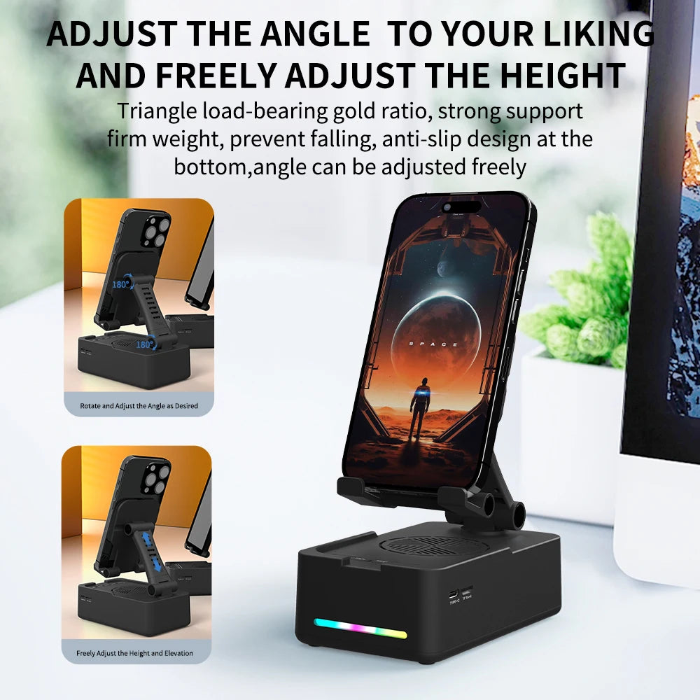 T203 Foldable Phone Stand with Speaker, Wireless Speaker with Cell Phone Stand and Anti-Slip Base for Phones, Tablets