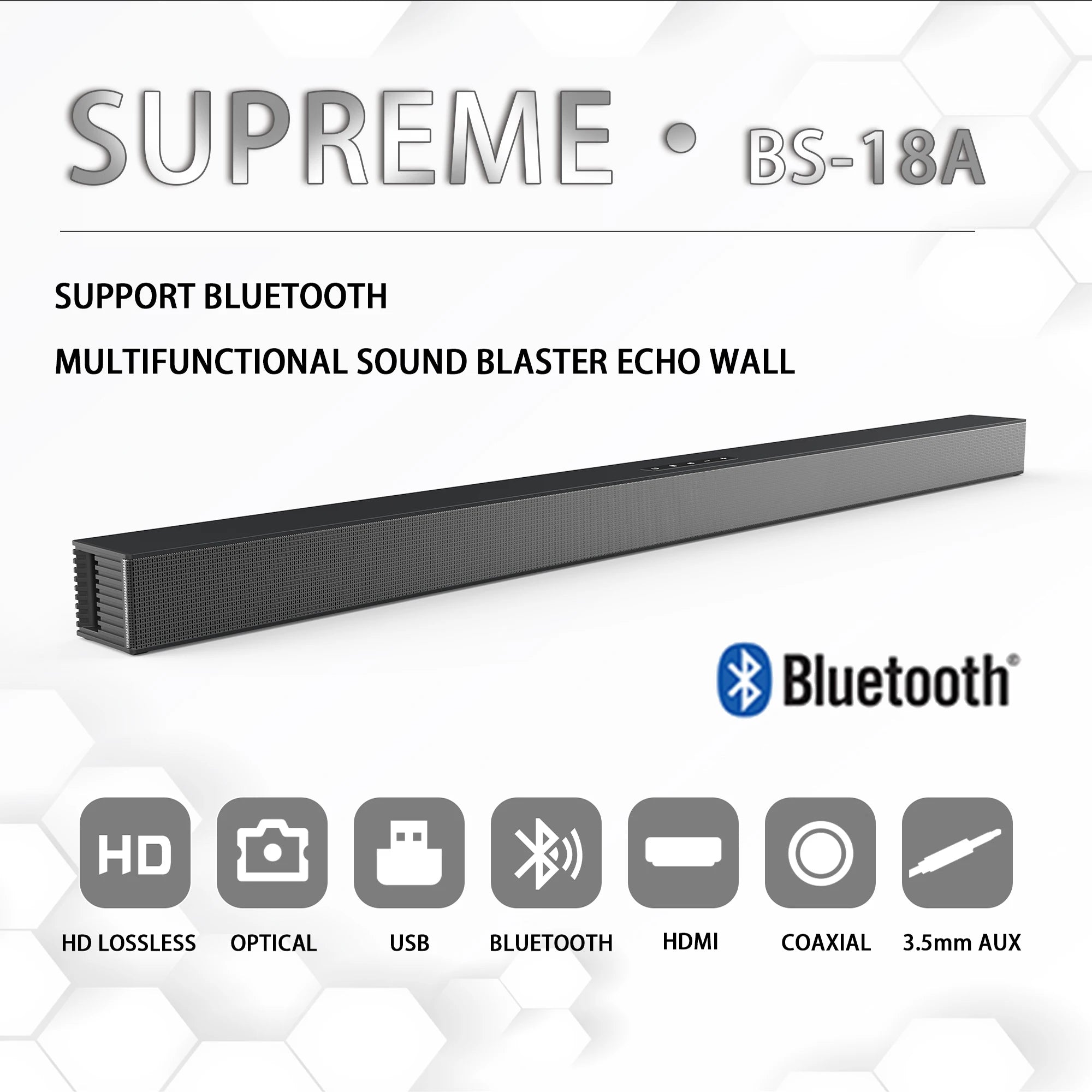 BS-18A Sound Bars for TV with FM, 54W Wireless Soundbar Speaker V5.0 Home Theater Surround Sound System TF Card/Aux/RCA