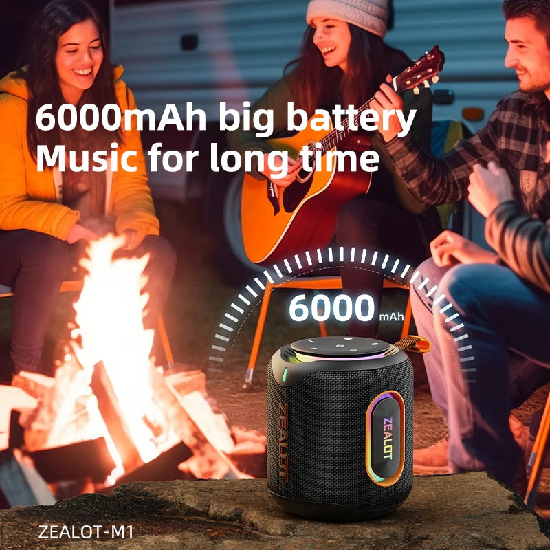 ZEALOT M1 30W Portable Speaker Deep Bass Colorful RGB Lights, IPX6 Waterproof, TWS Pairing for Outdoor/Party/Travel, Gift Ideas