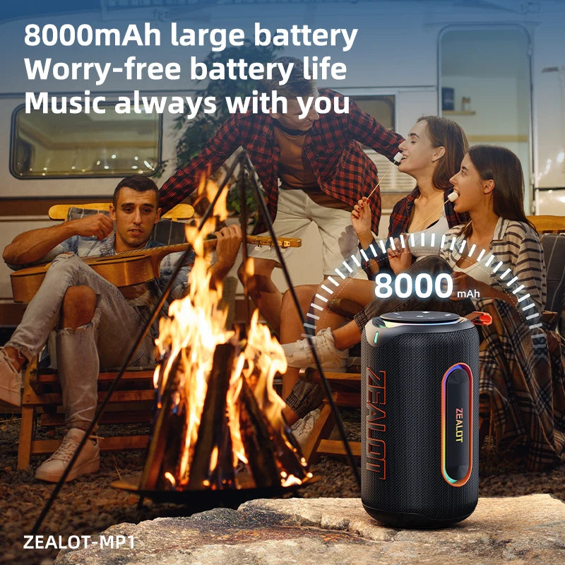 ZEALOT MP1 60W Portable Wireless Speaker, IPX6 Waterproof with RGB Lights, 8000mAh Battery, TWS Paring, TF/AUX/USB for Outdoor