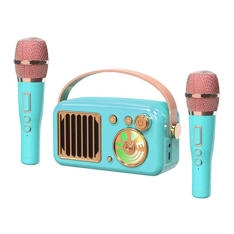 Portable 15W Wireless Speaker RGB LED Lighting Mini Karaoke Machine 2 Wireless Microphones Parties Kids Adults Birthday Gifts