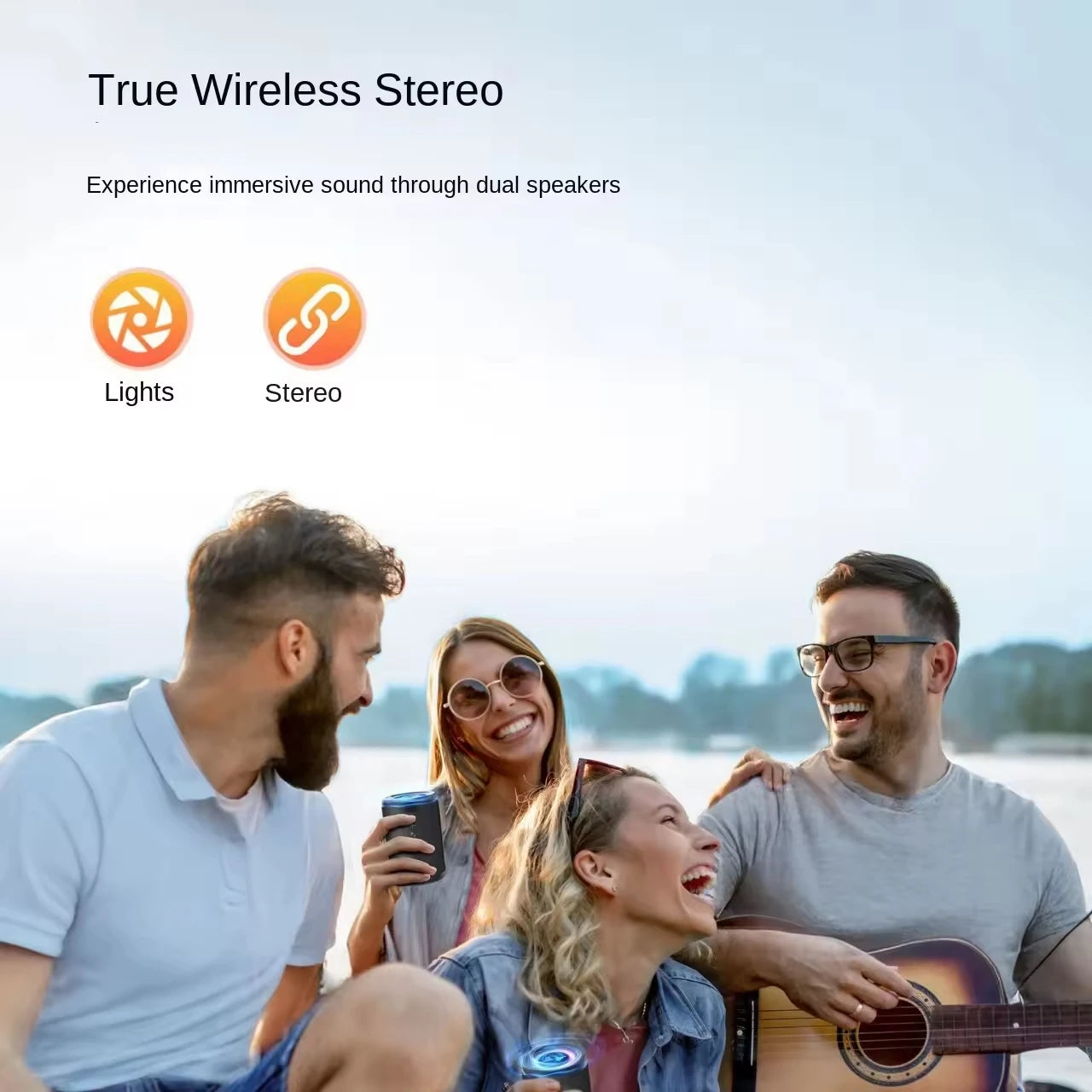 5W Portable Bluetooth Speaker with Colorful LED Lights, TWS Stereo Sound, Type-C AUX/TF Card Support, and 12-Hour Playback