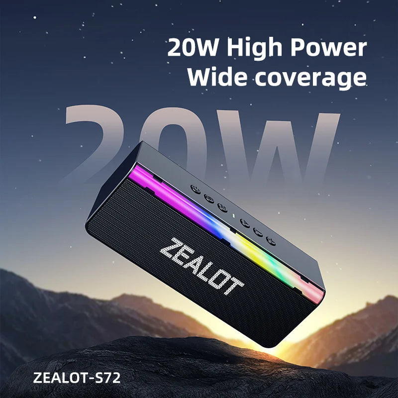 ZEALOT S72 20W Powerful Sound Portable Wireless Speakers with Extra Bass, Dynamic Lights for Beach Pool Camping Outdoor