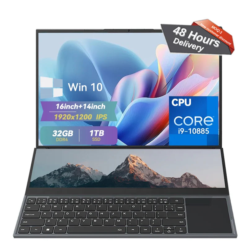 Core I7-9850H Win10 Laptops Brand New 16+14inch Dual Touch Screen Office Computer Pc 2TB SSD 10th Gen Gaming Laptops