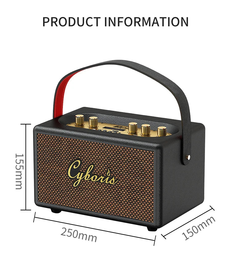 80W Karaoke Retro Speaker Powerful Portable Speaker with Bluetooth 5.3, Portable Handle, 24-Hour Playtime, for Party, Camping