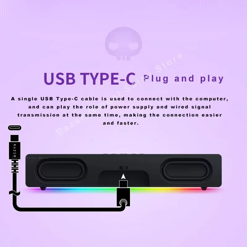 Razer Sanrio Kuromi Edition Compact Design Chroma RGB Gaming Soundbar with for Bluetooth 5.0 for PC/Laptop Smartphones and Tab
