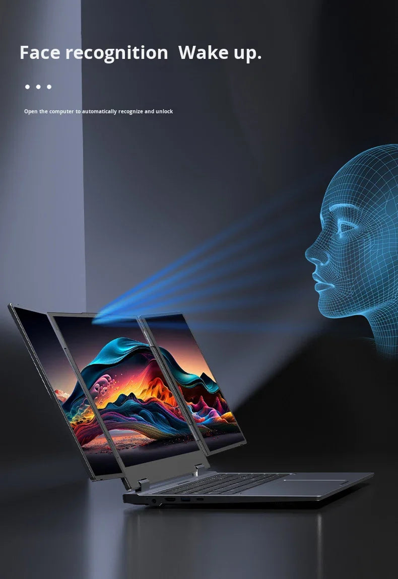 New Three-Screen Metal Laptop Core I7 English Stock Trading Computer Foldable Extended Screen Portable Office Finance