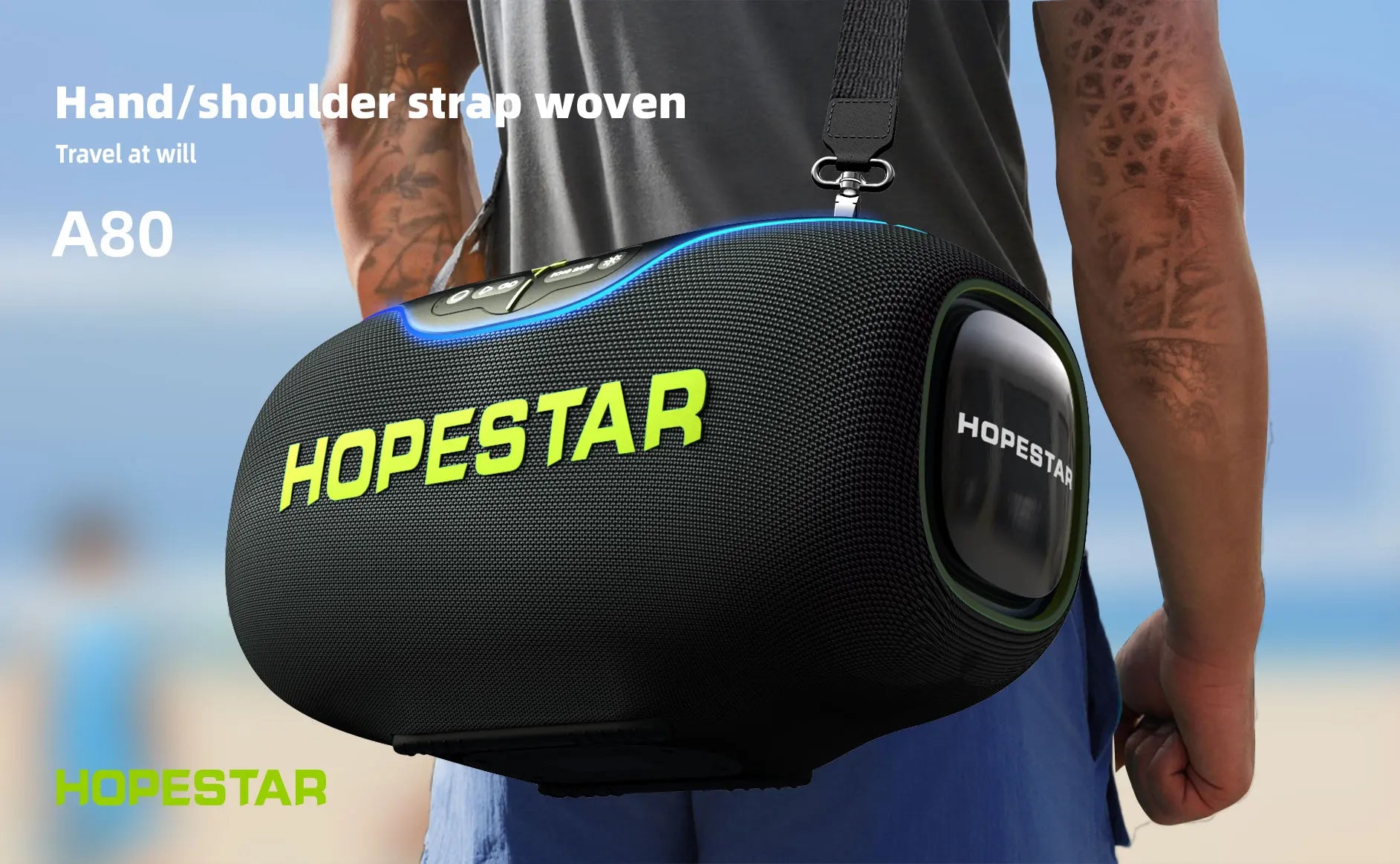 BT Wireless Speaker HOPESTAR A80 350W Waterproof IPX6 6 Speakers Vibrating Diaphragm Outdoor BT USB TF CARD TWS Bass RADIO LED