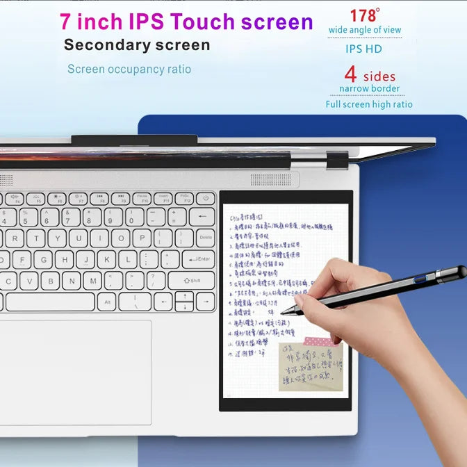 HD dual screen 15.6 inch laptop + 7-inch touch screen Office computer business laptop wholesale N100 16G 1T computer