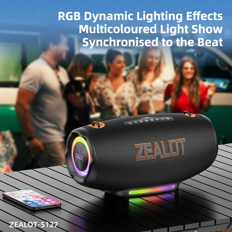 Zealot S127 100W Wireless Speaker 24000mAh Battery Power Bank RGB LED BT5.4 IPX6 Waterproof Portable Super Bass Outdoor Speaker